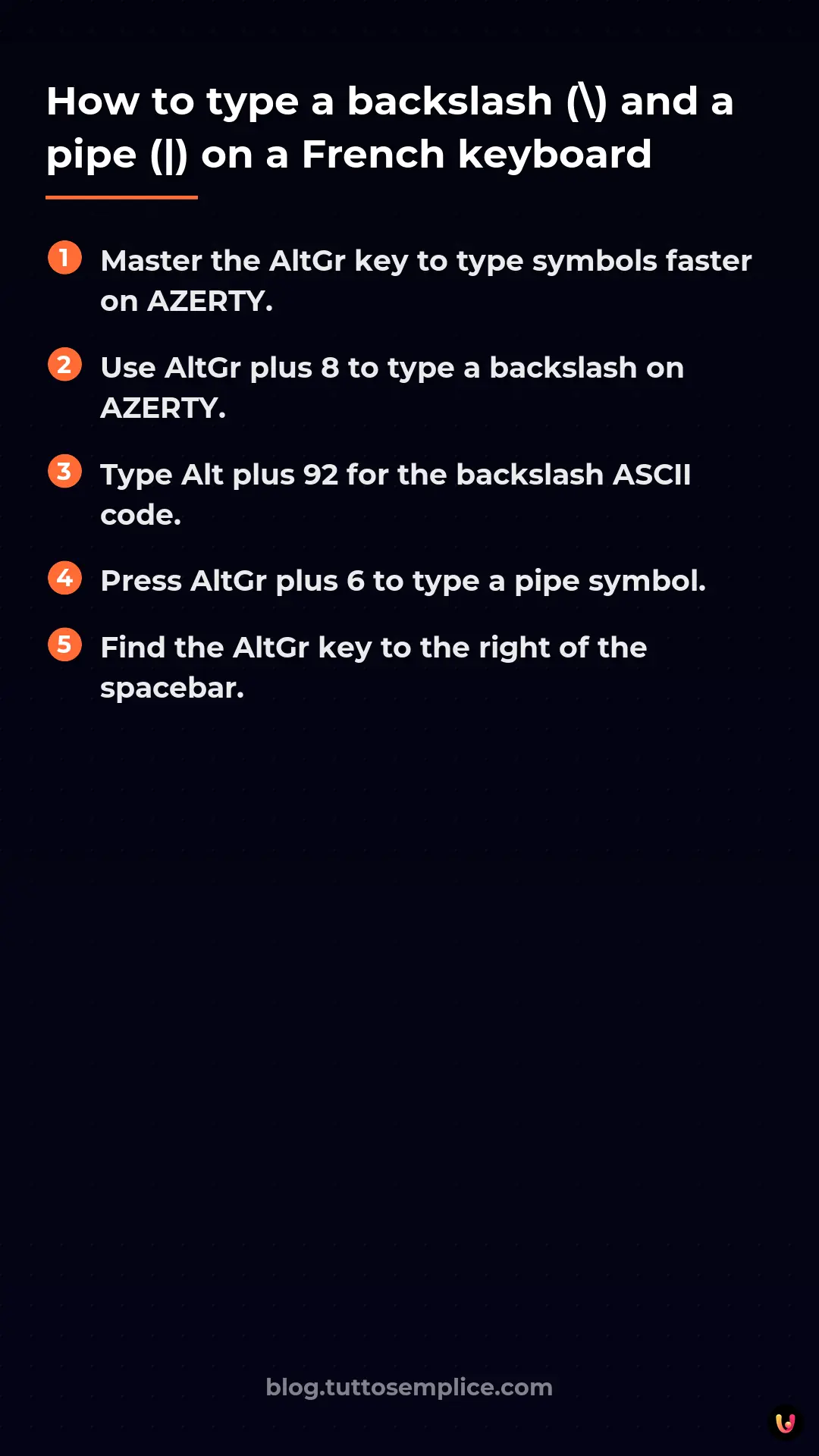 List: How to type a backslash () and a pipe (|) on a French keyboard