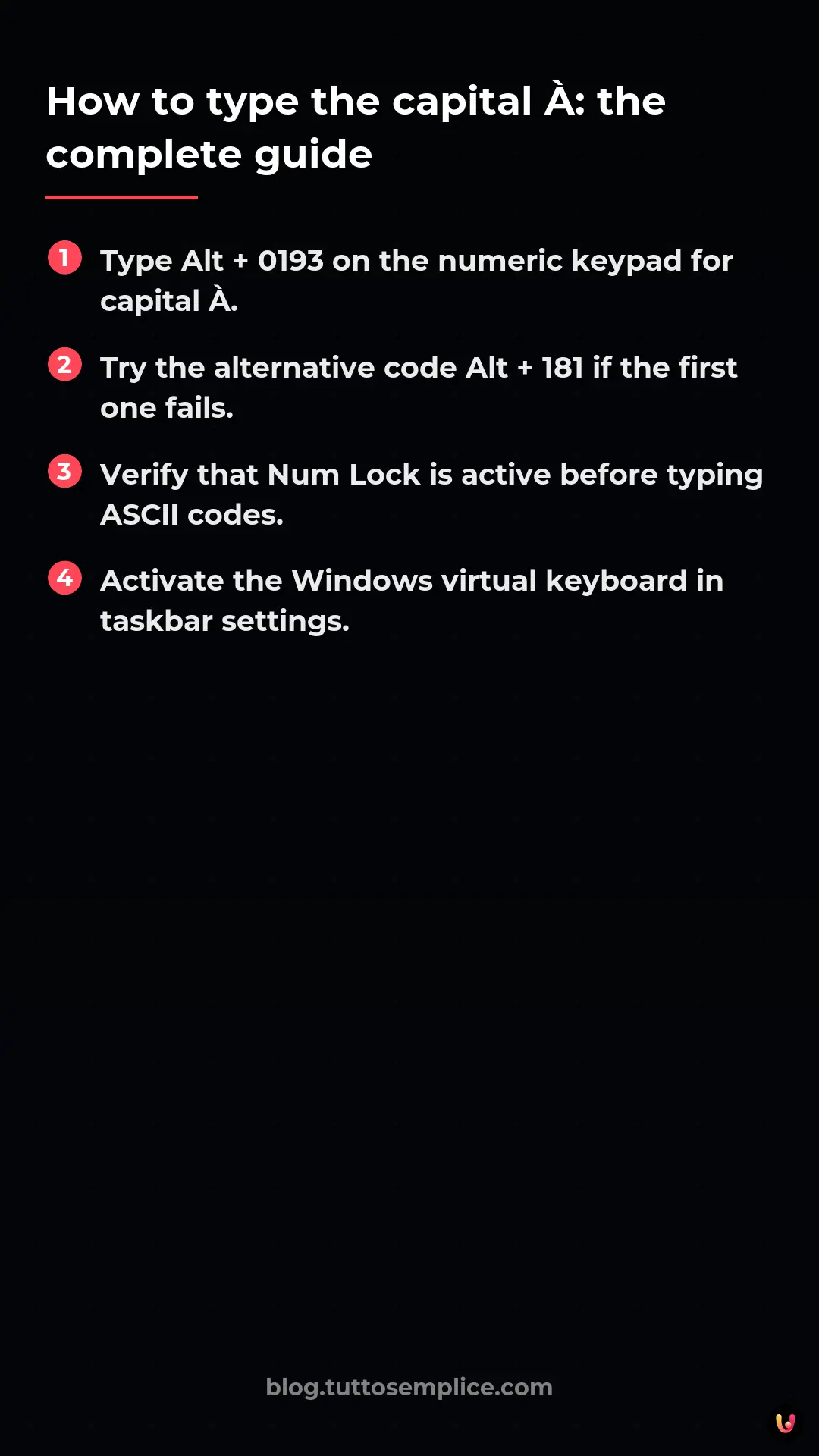 List: How to type the capital &Agrave;: the complete guide