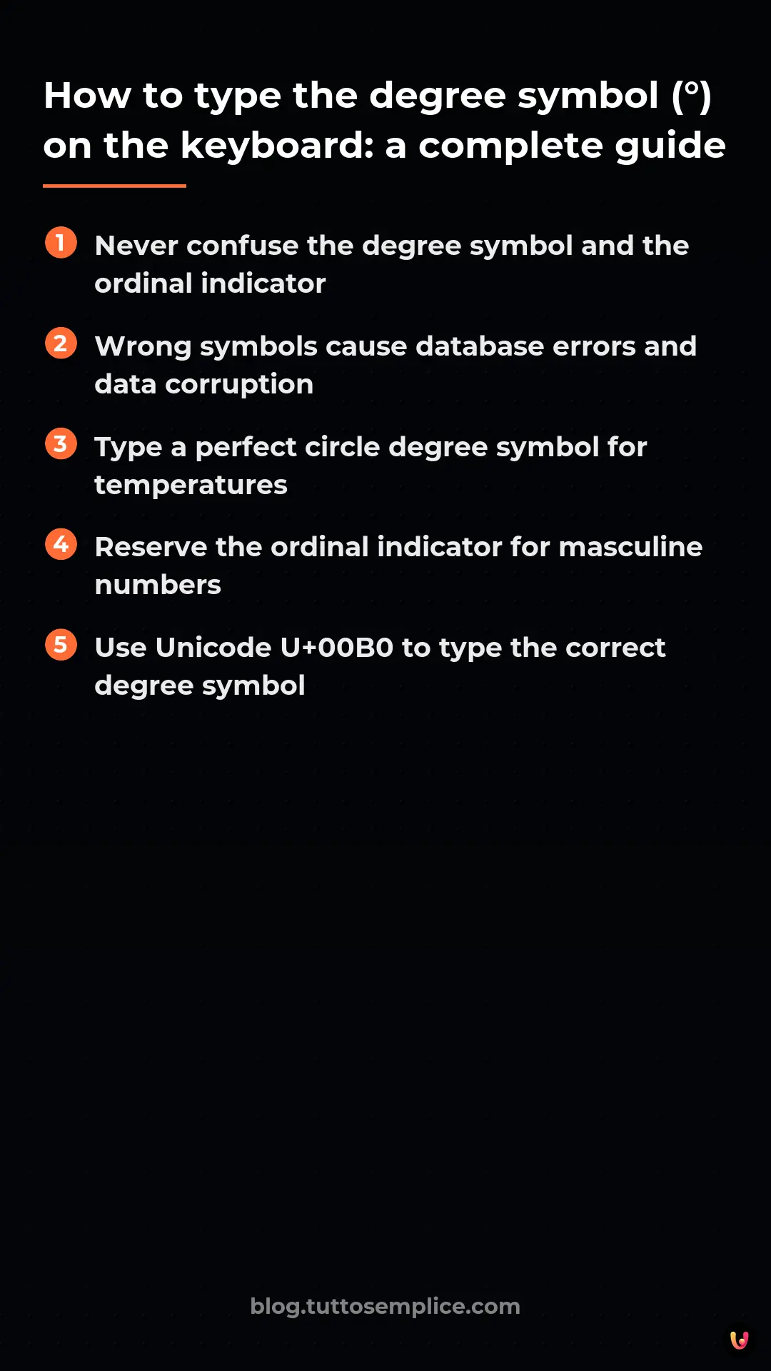 List: How to type the degree symbol (&deg;) on the keyboard: a complete guide