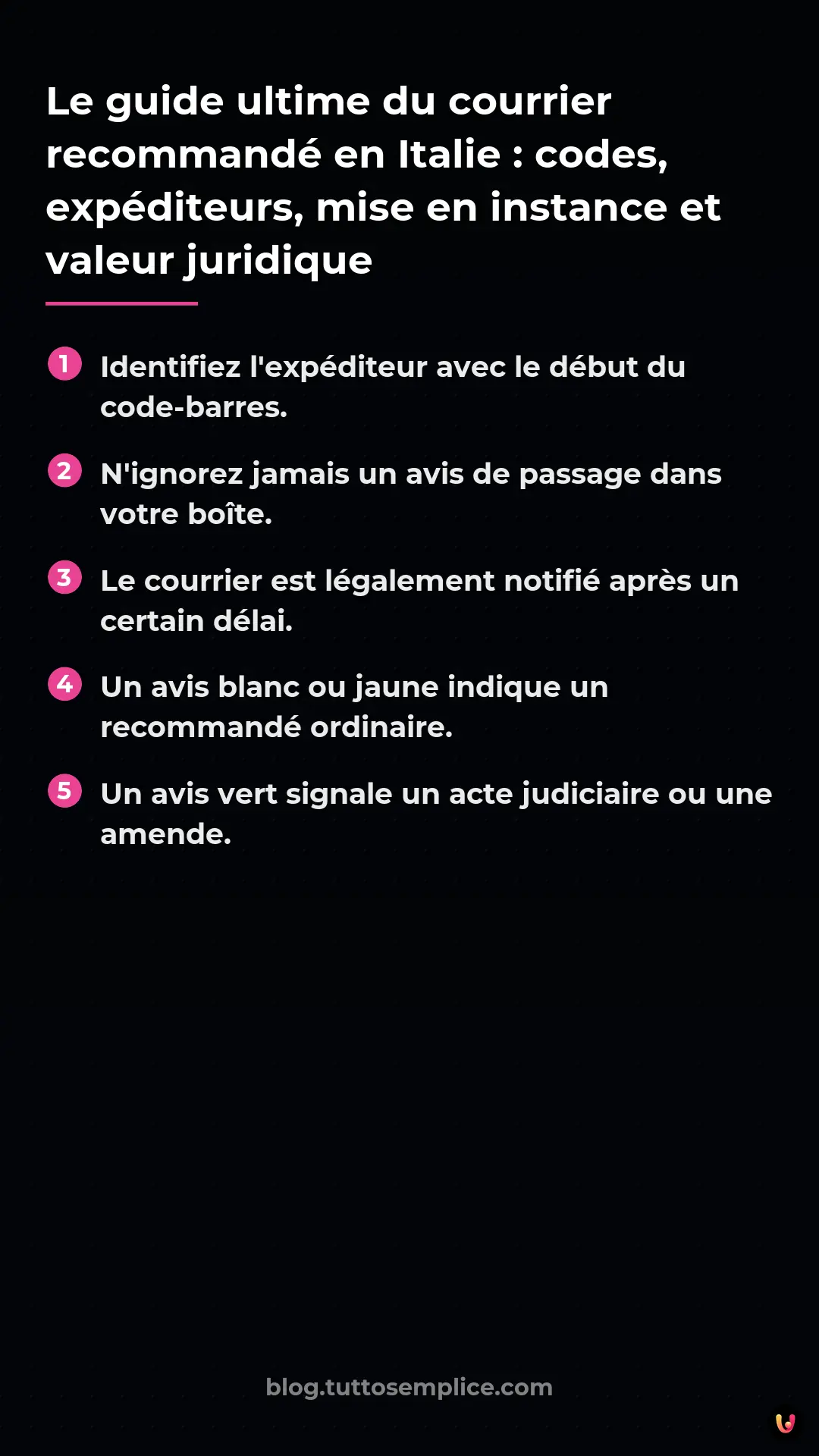 List: Le guide ultime du courrier recommand&eacute; en Italie : codes, exp&eacute;diteurs, mise en instance et valeur juridique