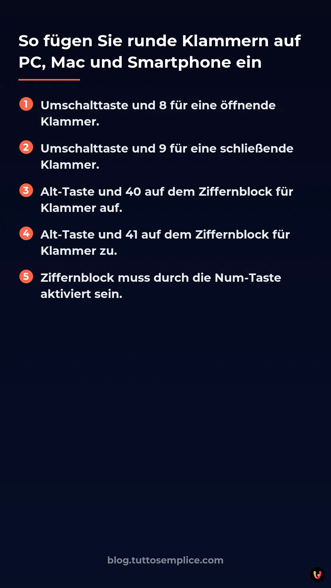 List: So f&uuml;gen Sie runde Klammern auf PC, Mac und Smartphone ein