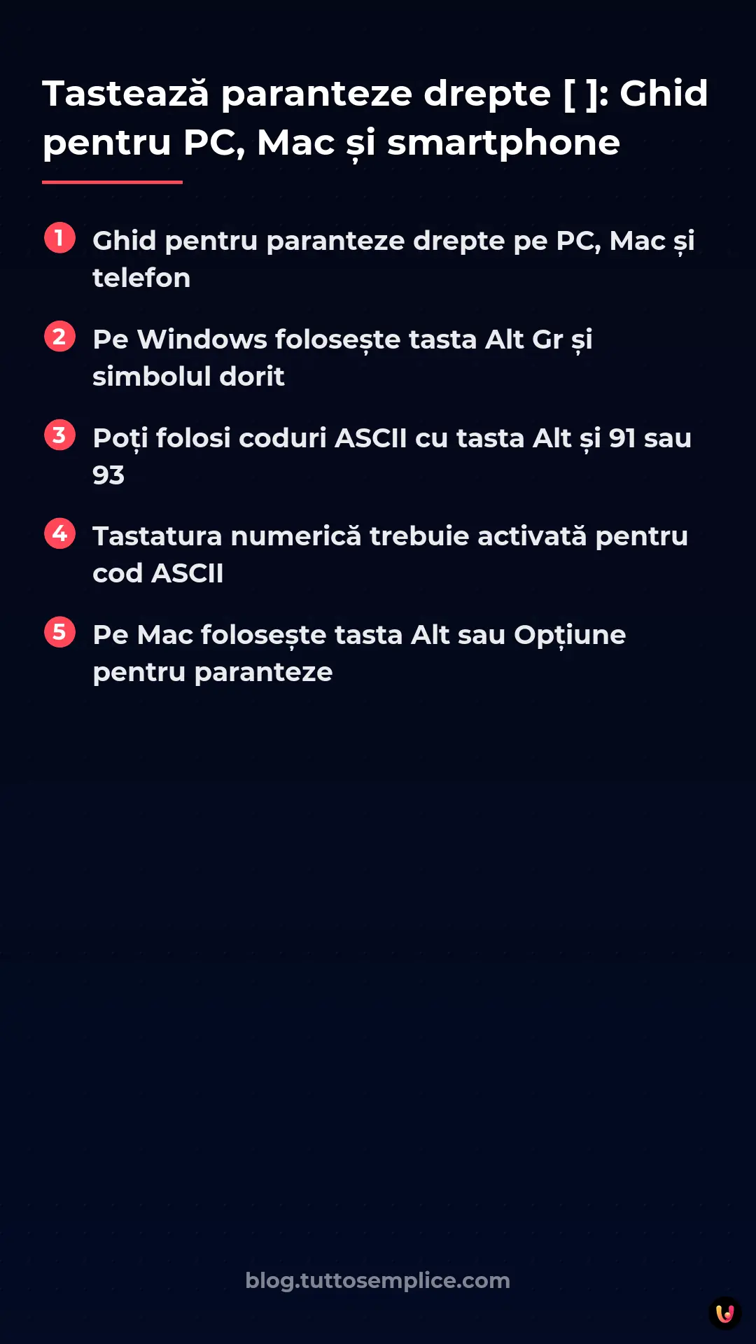 List: Tastează paranteze drepte [ ]: Ghid pentru PC, Mac și smartphone
