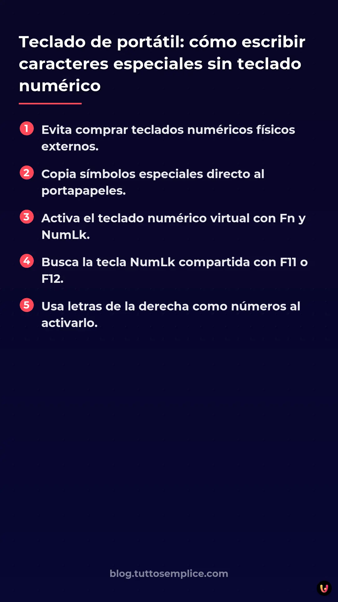 List: Teclado de port&aacute;til: c&oacute;mo escribir caracteres especiales sin teclado num&eacute;rico