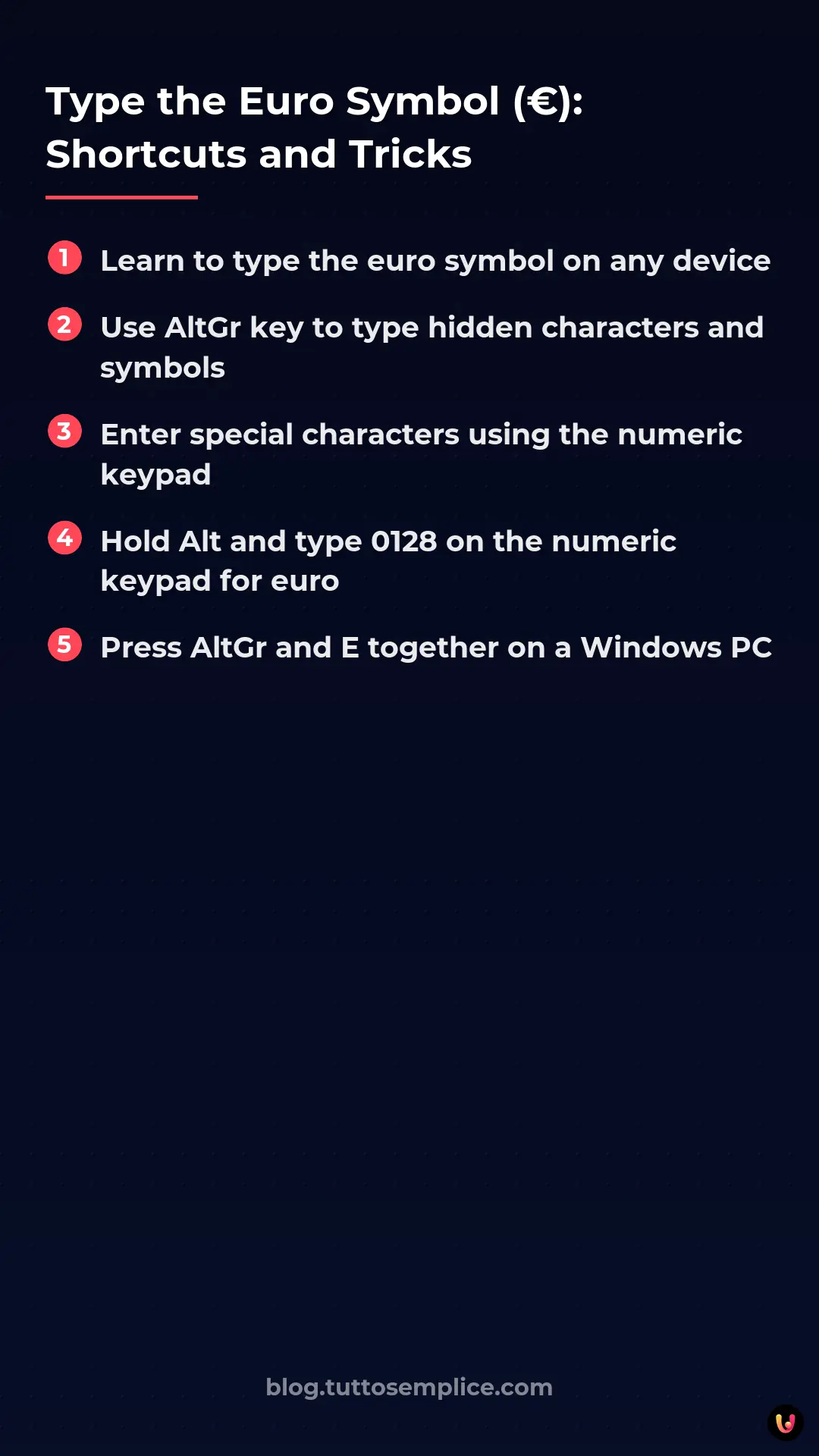 List: Type the Euro Symbol (&euro;): Shortcuts and Tricks