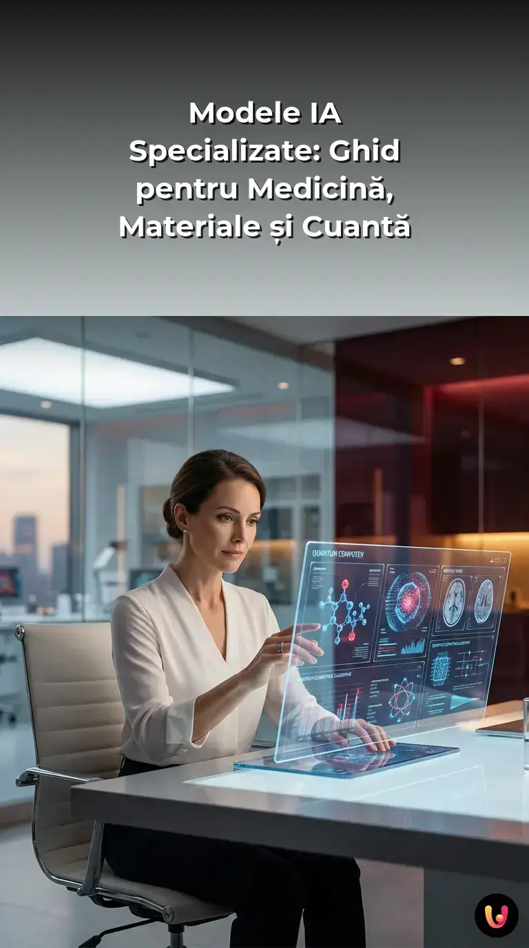 Concept de inteligență artificială specializată aplicată în medicină și tehnologie cuantică.