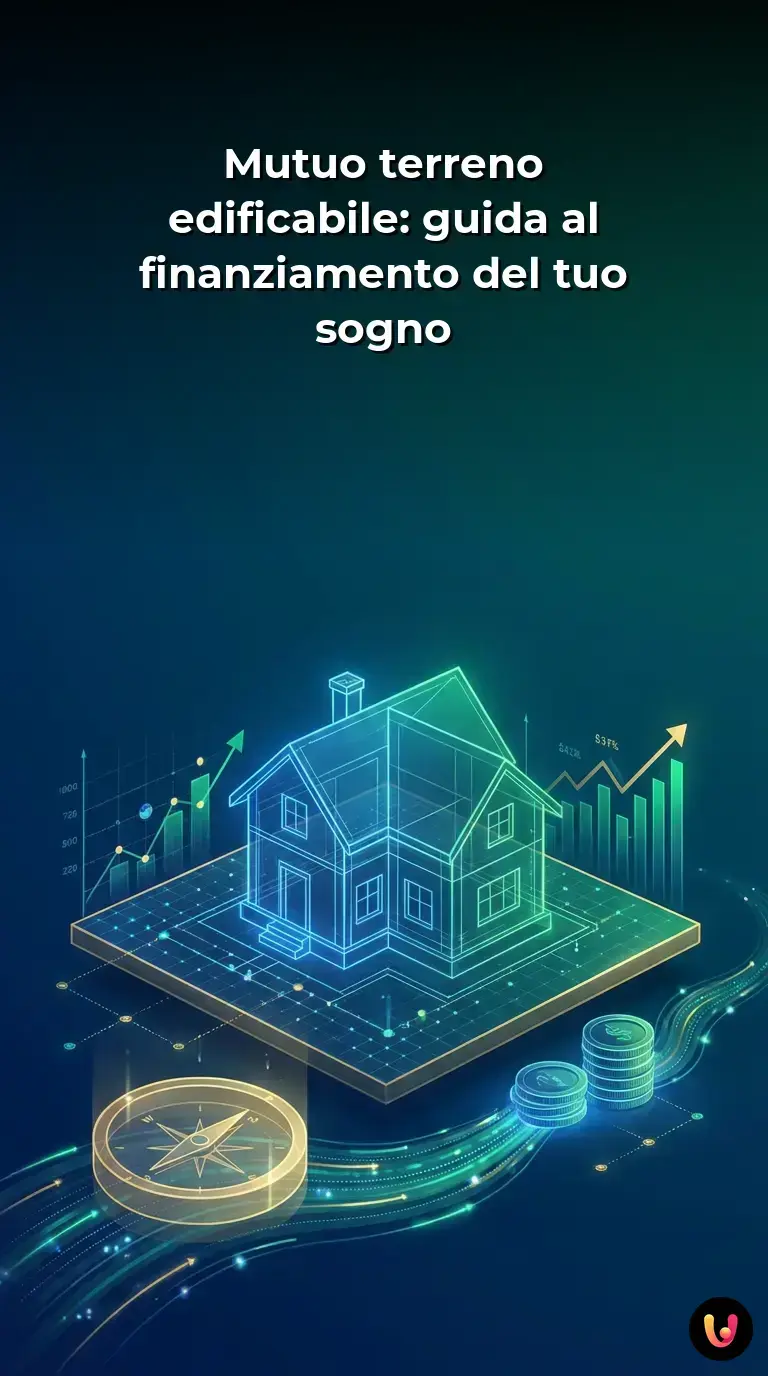 Guida visiva ai passaggi per richiedere un finanziamento bancario per un terreno edificabile.