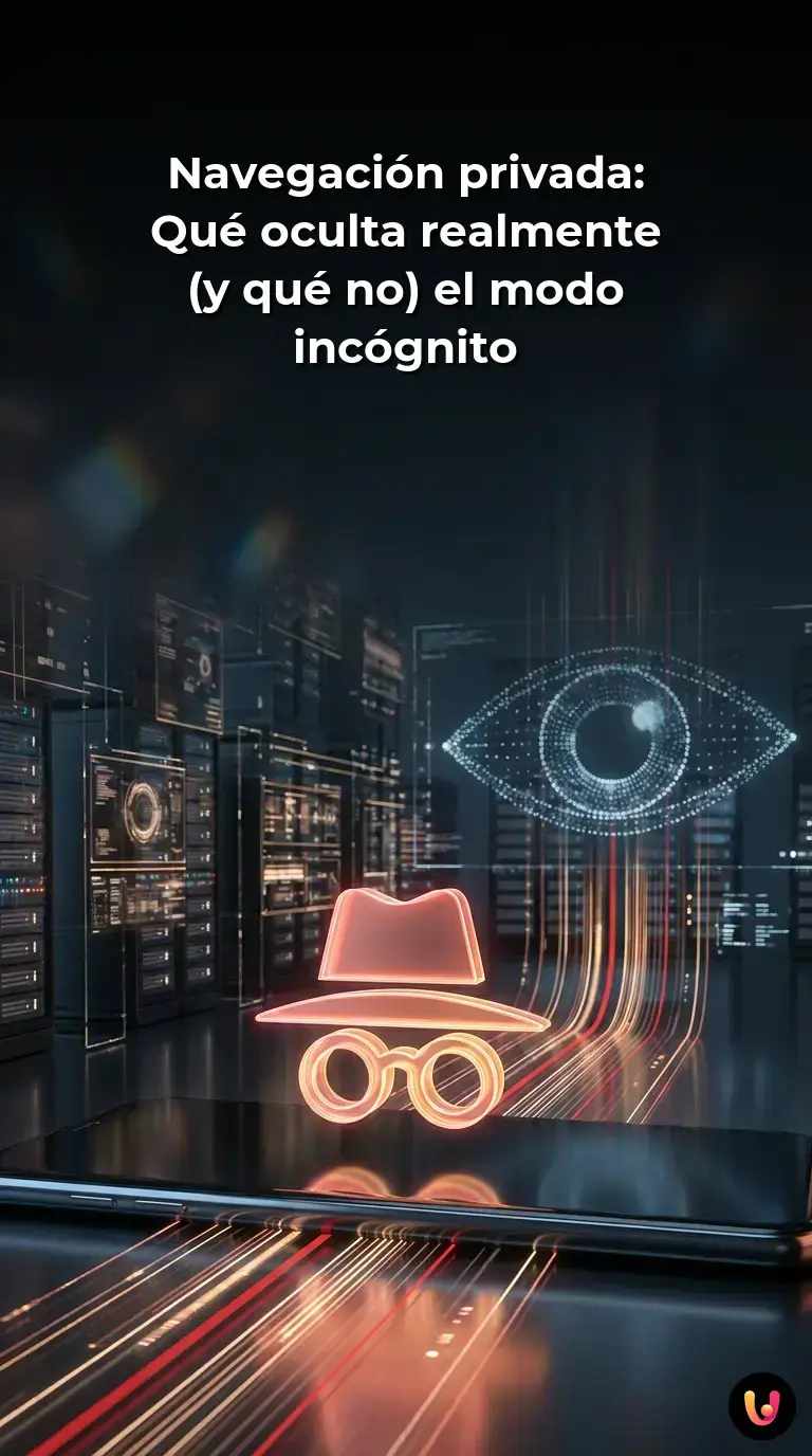 Pantalla oscura de navegador web mostrando los riesgos reales de la navegaci&oacute;n privada.