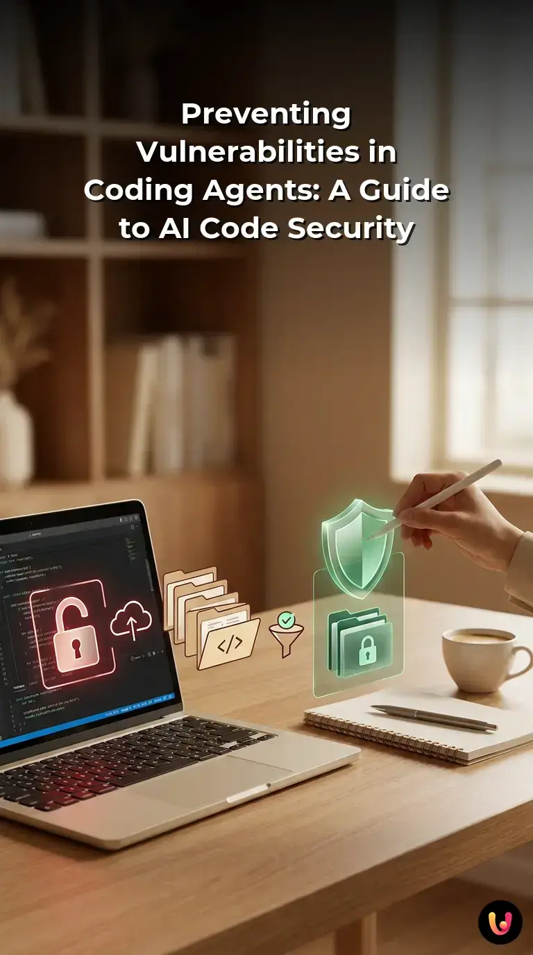 A digital lock protecting a code editor screen representing AI coding assistant security.