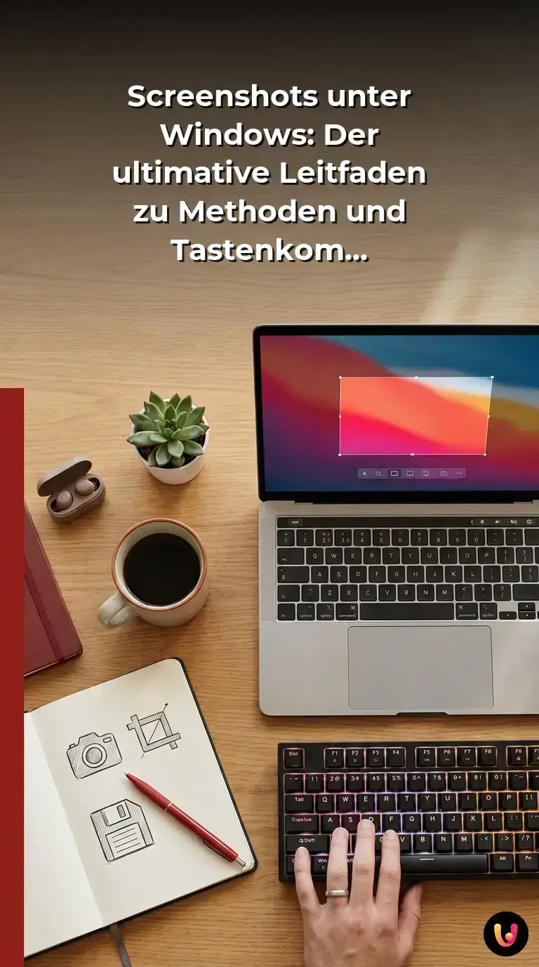 Ein Computermonitor zeigt das native Windows Snipping Tool und verschiedene Tastenkombinationen.