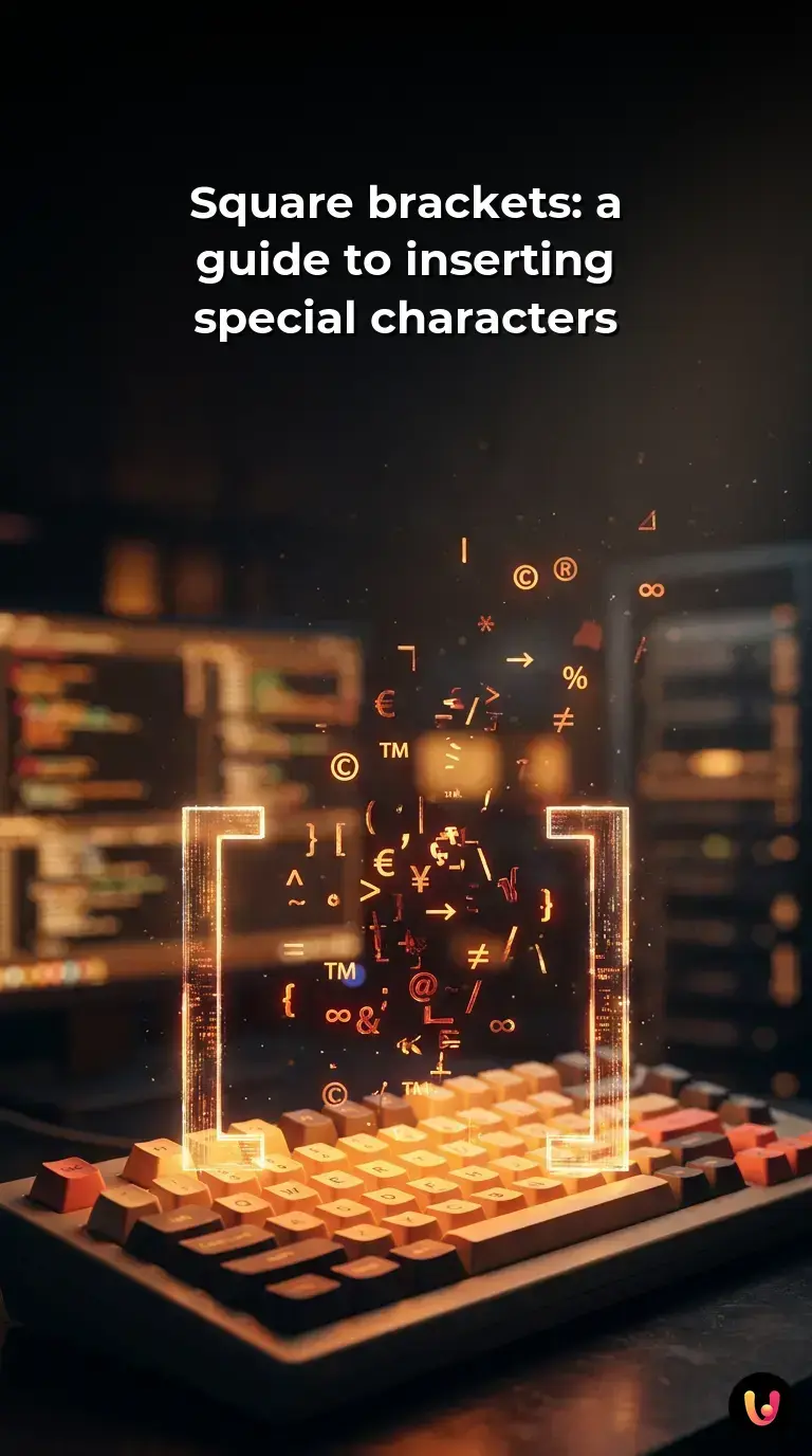 A modern computer keyboard highlighting square brackets and floating special character symbols.