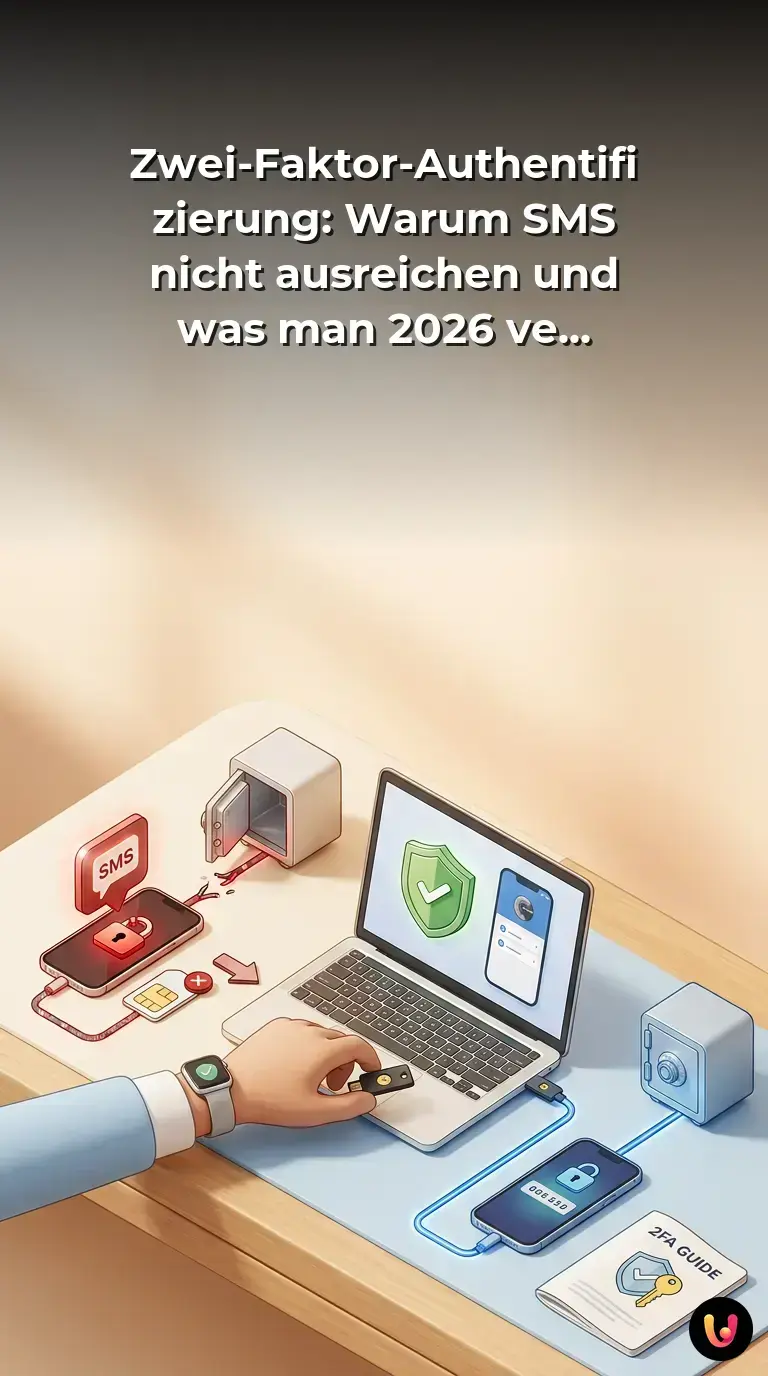 Warnung vor SMS-Zwei-Faktor-Authentifizierung und Darstellung sicherer digitaler Alternativen.