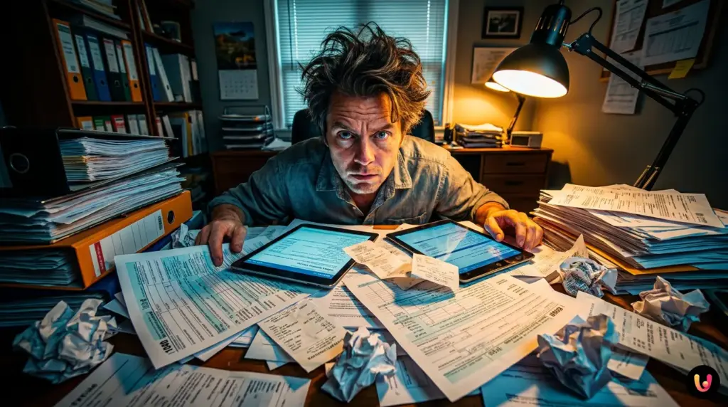 IRS 2025: Como Preencher a Declaração de Rendimentos Passo a Passo Pessoa a preencher a declaração de IRS 2025 num computador com documentos fiscais na secretária.