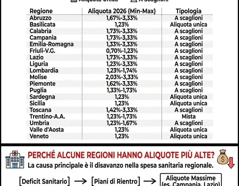 Infografica: Addizionale Regionale IRPEF 2026: Come Cambia il Tuo Stipendio Netto per Regione