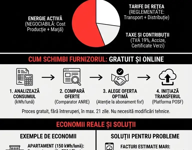 Infografica: Cel mai bun pret energie electrica 2026: tarife, furnizori și cum economisești
