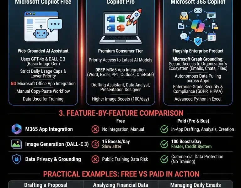 Infografica: Microsoft Copilot Free vs Paid 2026: What's the Difference?