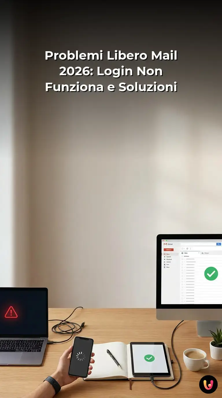 Schermata di errore di posta elettronica con icone di risoluzione problemi e configurazione.