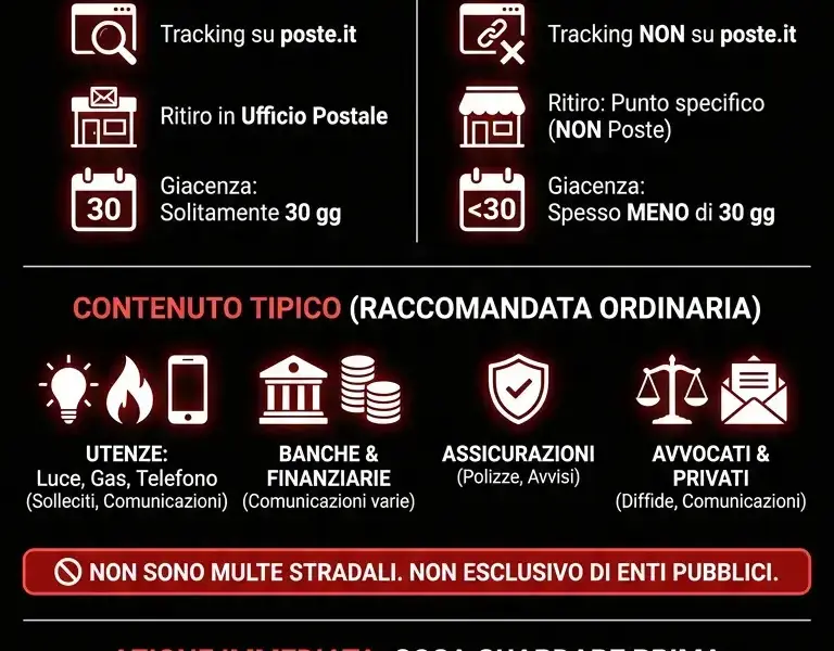 Infografica: Raccomandata 201 (200, 202): chi la manda, anche quando l'avviso non &egrave; di Poste