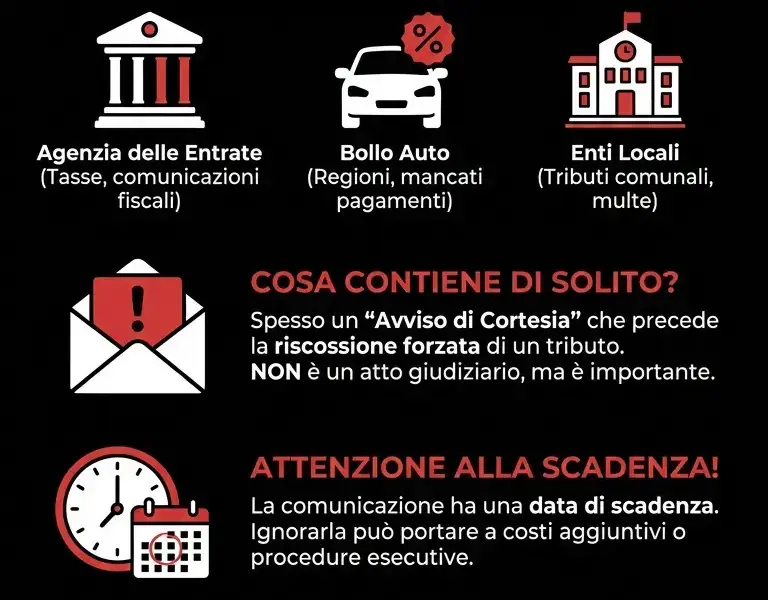 Infografica: Raccomandata 674: chi la manda (bollo auto, Agenzia delle Entrate) e cosa fare