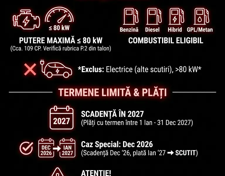 Infografica: Scutirea de la plata taxei auto &icirc;n 2027: cine nu plătește, condiții și termene limită